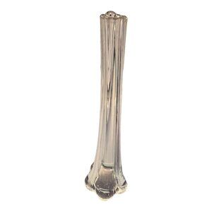 Hand Blown Art Glass Bud Vase Clear With White Streaks 10" T Elephant Foot Base